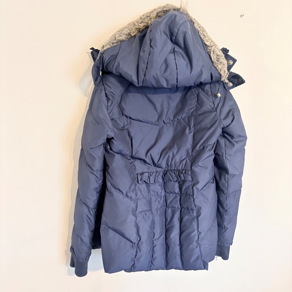 Betsey Johnson Puffer Jacket Blue Faux Fur Trim Hood Down Fill Small - Picture 15 of 16